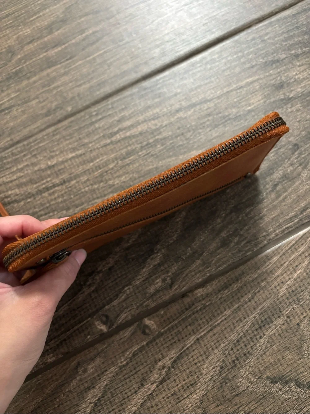 Free People / Cognac Brown Distressed Vegan Wallet Wristlet Clutch